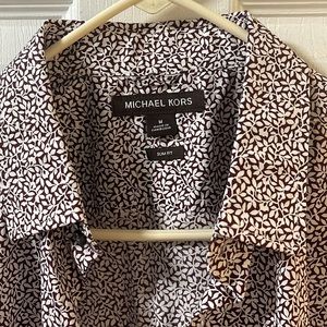 Michael Kors Slim Fit Button Up Short Sleeve Short with Floral Design